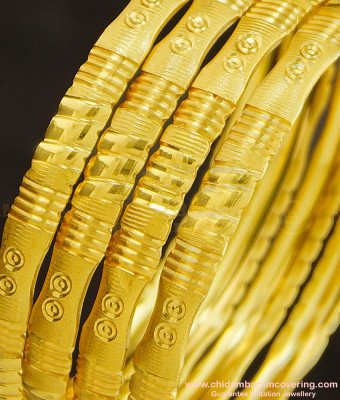 BNG266 - 2.4 Size Daily Use Gold Bangles Cutting Design Set Of 4 Pieces Bangle for Women
