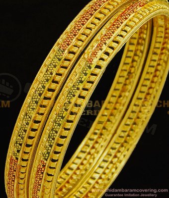 BNG303 - 2.6 Size New One Gram Forming Leaf Design Red and Green Enamel Colour Bangles Designs