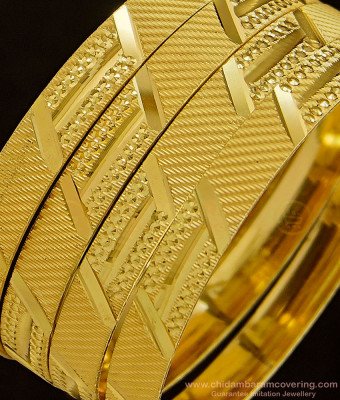 BNG351 - 2.10 Size Grand Look Bridal Wear New Model Gold Bangles Design Broad Bangles Set 