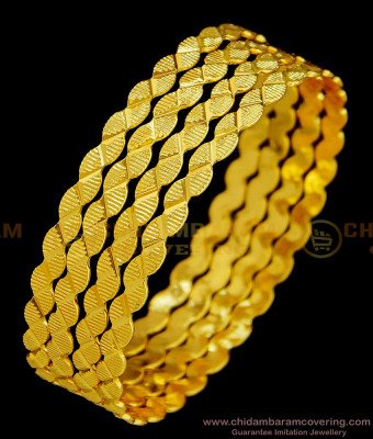 BNG372 - 2.8 Size Latest Gold Design Light Weight Daily Wear Gold Plated Bangles 4 Pcs Set Bangles Online