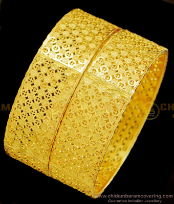 BNG380 - 2.8 Size New Net Pattern Gold Look Party Wear Broad Bangles Gold Plated Jewellery
