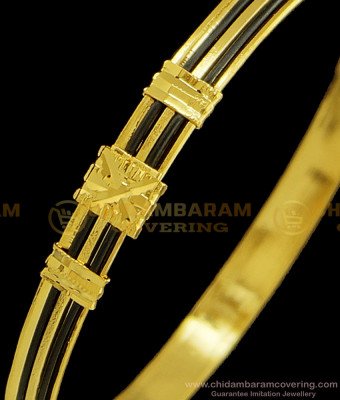 BNG387 - 2.8 Size Kerala Style Gold Plated Anaval Bangles Single Bracelet Elephant Hair Black Bangle for Girls