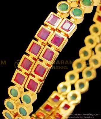 BNG396 - 2.8 Size Impon New Model Green and Pink Stone 5 Metal Bangles Online Shopping