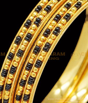 BNG399 - 2.8 Size Traditional Karimani Black Beads with Gold Beads Double Line Bangles Online