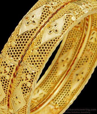 BNG412 - 2.8 Size One Gram Gold Bridal Wear Gold Look Bangles Design Imitation Bangles Online