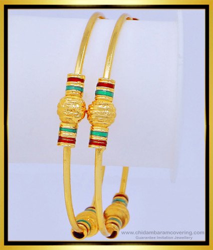 BNG425 - 2.4 Size South Indian Kambi Bangles Enamel Design One Gram Gold Plated Bangles