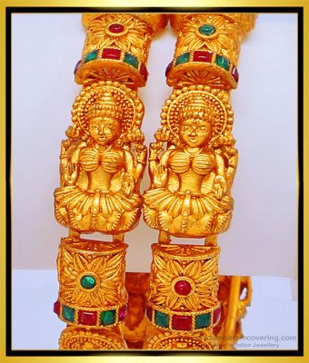 BNG437 -2.8 Size First Quality Nagas Temple Jewellery Kemp Stone Lakshmi Bangles Set for Wedding