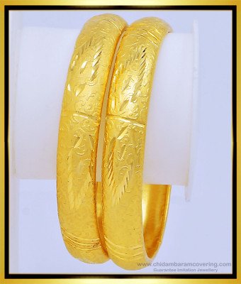 BNG441 - 2.8 Size Real Gold Colour One Gram Gold Forming Bangles Border Bangles for Wedding