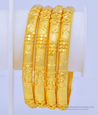 BNG442 - 2.8 Size Real Gold Look Gold Forming Plain Indian Wedding Bangles Set Online