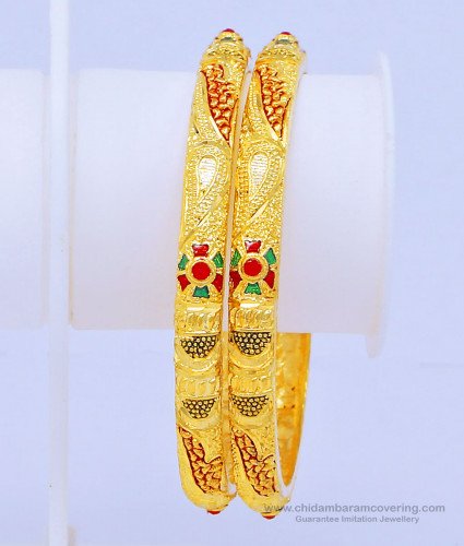 BNG444 - 2.8 Size Attractive Gold Tone Enamel Work Gold Forming Bangles for Women