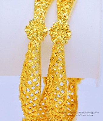 BNG445 - 2.8 Size Beautiful Real Gold Pattern Plain Flower Design Gold Forming Bangles for Women 