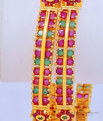 BNG448 - 2.8 Size New Arrival Beautiful First Quality One Gram Gold Ruby Emerald Wedding Bangles 