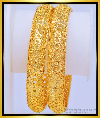 BNG460 - 2.10 Size One Gram Gold Bridal Wear Gold Look Bangles Designs Buy Online