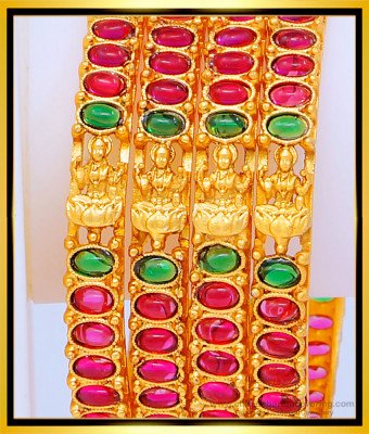 BNG466 -2.8 Size Attractive Bridal Wear Temple Jewellery Lakshmi Kemp Stone Bangles Set 4 Bangles Online