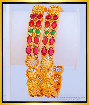 BNG469 -2.8 Size Beautiful Party Wear Kemp Stone Indian Temple Bangles for Women   