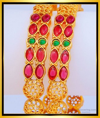 BNG469 -2.8 Size Beautiful Party Wear Kemp Stone Indian Temple Bangles for Women   