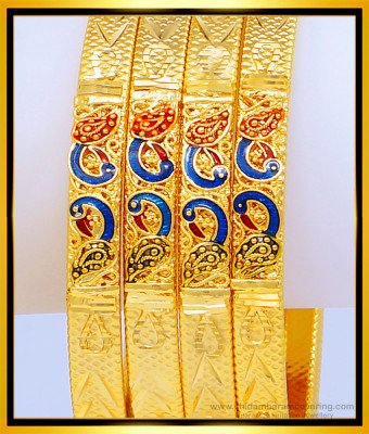 BNG474 - 2.6 Size Latest Design Enamel Gold Forming Peacock Design Wedding Bangles Set 