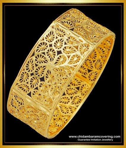 BNG513 - 2.10 Size Gold Look Kada Bangle One Gram Gold Single Broad Bangle Design for Ladies
