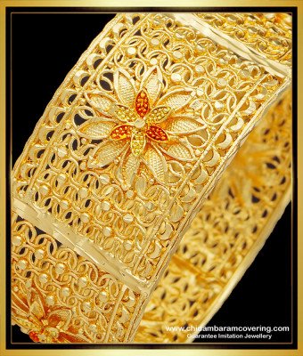 BNG516 -2.10 Size Elegant Flower Design Broad Bangle One Gram Gold Kada Bangle for Women 