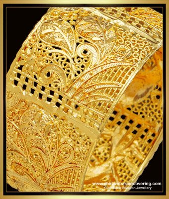 BNG542 -2.6 Size Indian Wedding Bangles 1 Gram Gold Single Kada Designer Broad Bangle Designs