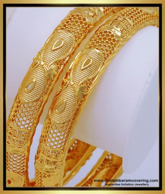 BNG547 - 2.6 Size Traditional South Indian Jewellery Mango Design Gold Plated Bangles 