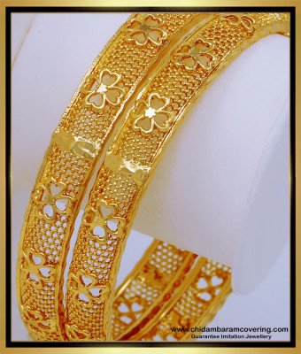 BNG548 - 2.4 Size Latest Collection Gold Plated Flower Pattern Gold Bangles Design Online
