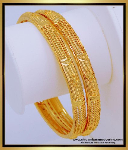 BNG563 - 2.10 Size Traditional South Indian Jewellery Light Weight 1 Gram Gold Bangles for Ladies 