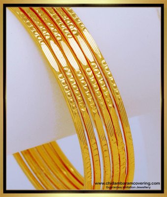 Bng568 - 2.10 Size Pure Gold Plated Guarantee Daily Wear Thin Gold Bangles Design Set Of 6 Pieces