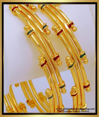 BNG584 - 2.8 Size Pure Gold Plated Enamel Gold Bangles Design for Women 