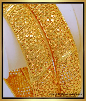 BNG589 - 2.10 Size Traditional Gold Bangles Design Bridal Wear Broad Bangles Design Online