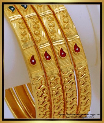 BNG594 - 2.8 Size Good Quality Forming Gold Bridal Wear Enamel 4 Bangles Set for Wedding 