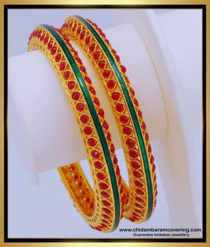 BNG597 - 2.8 Size New Model Gold Plated Ruby Stone Bangles Imitation Jewelry