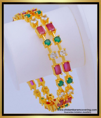 BNG599 - 2.8 Size Elegant American Diamond Multi Stone Party Wear Bangles for Girls