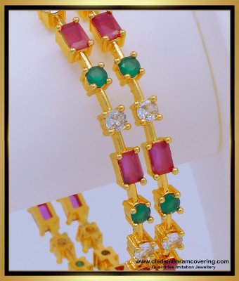 BNG599 - 2.8 Size Elegant American Diamond Multi Stone Party Wear Bangles for Girls