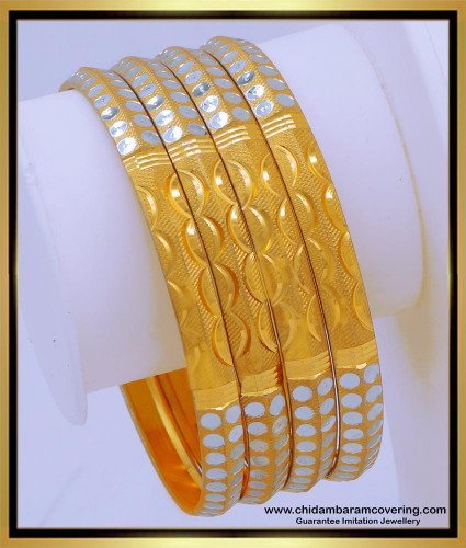 BNG666 - 2.6 Size Latest White Rhodium Gold Design Bangles Set 