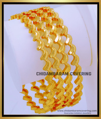 BNG706 - 2.4 Size New Model Curvy Design Gold Plated Bangles for Daily Use