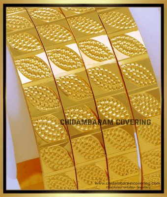 BNG709 - 2.8 Size Unique Leaf Design 1 Gram Gold Bangles Set for Wedding