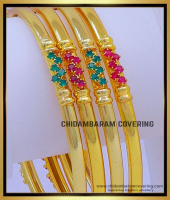 BNG725 - 2.8 Size Latest Ruby Emerald Stone 1gm Gold Plated Bangles