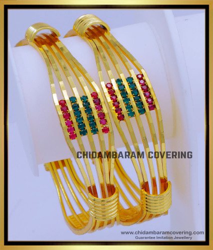 BNG739 - 2.8 Size Elegant Party Wear Ruby Emerald Stone Bangles Design