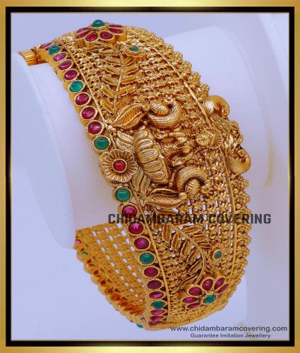 BNG751 -2.6 Size Wedding Lakshmi Design Crew Type Gold Antique Broad Bangles