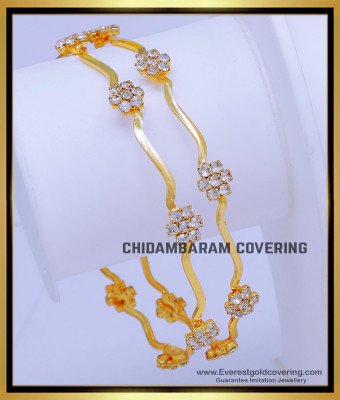 BNG776 - 2.8 Size Unique Light Weight Diamond White Stone Bangles