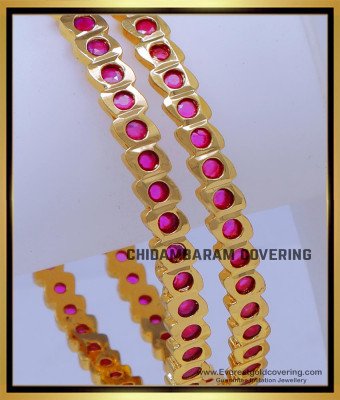 BNG834 - 2.8 Wedding Jewellery Ruby Stone Gold Impon Stone Bangles