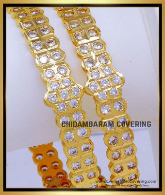 BNG873 - 2.8 Traditional Gold White Stone Bangles Designs for Wedding