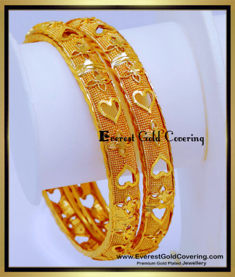BNG914 - 2.8 Latest Heart Design Gold Plated Bangles for Women
