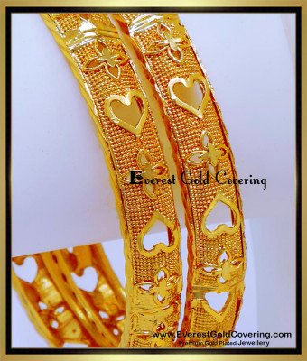 BNG914 - 2.8 Latest Heart Design Gold Plated Bangles for Women