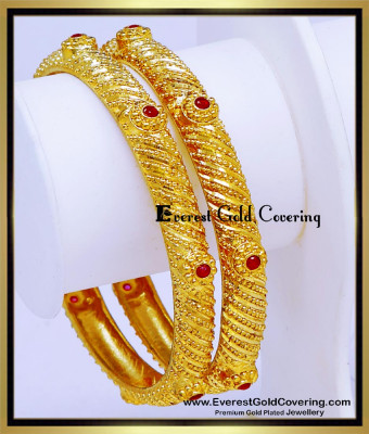 BNG955 - 2.8 Real Gold Design Ruby Stone 2 Gram Gold Forming Bangles