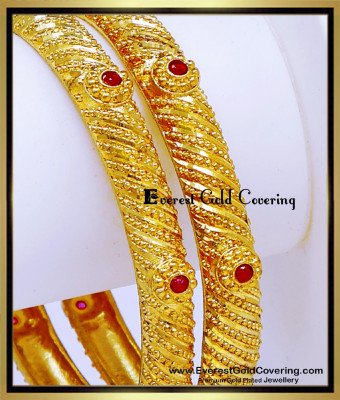 BNG955 - 2.8 Real Gold Design Ruby Stone 2 Gram Gold Forming Bangles