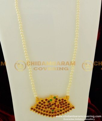 BNS05 - Kemp Red and Green Stone Single Line Moti Mala Pearl Haram Buy Bharatanatyam Jewellery Online BNS05 - Kemp Red and Green Stone Single Line Moti Mala Pearl Haram Buy Bharatanatyam Jewellery Online