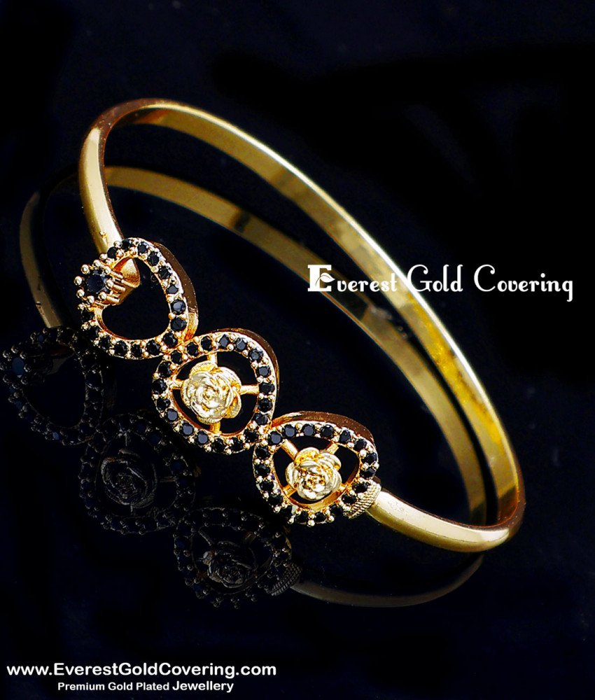 New Model Black Stone Flower Design Gold Plated Bracelet gold plated bracelet for women