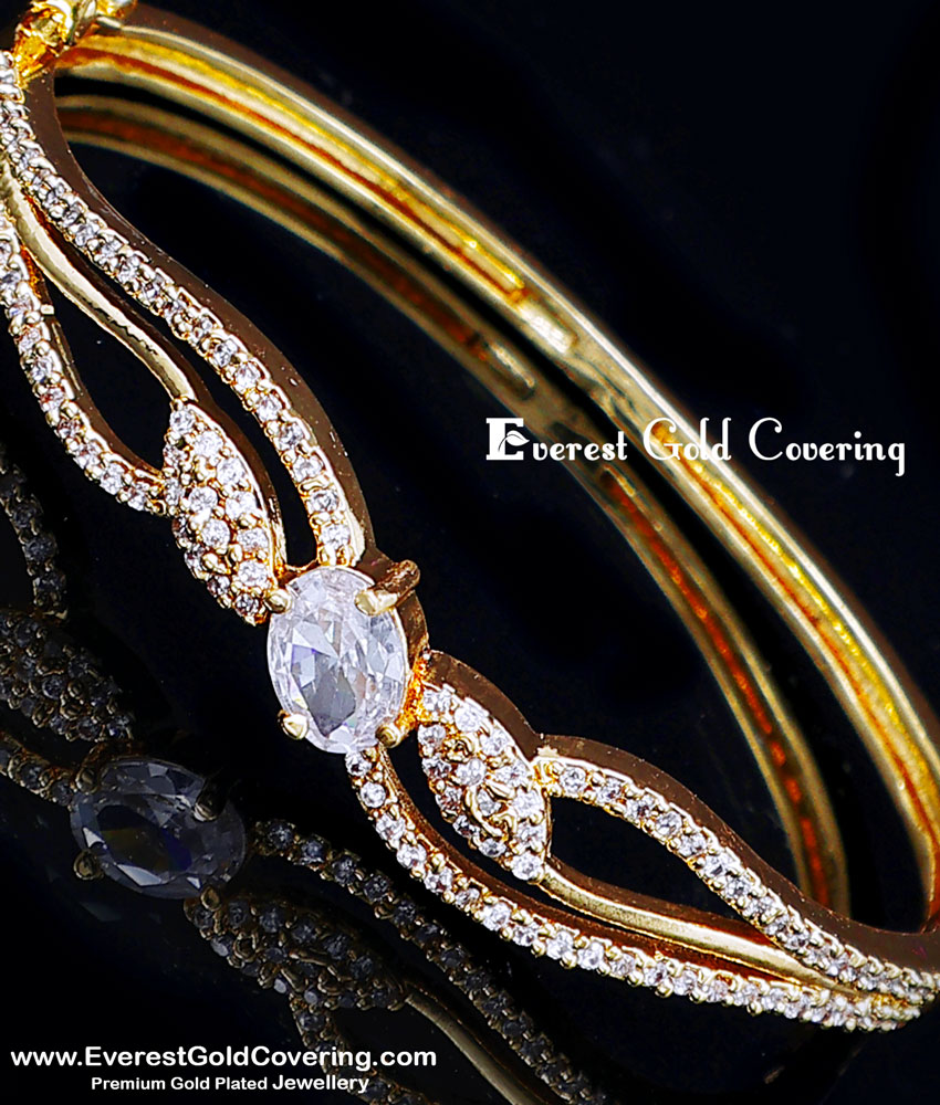 Micro Gold Plated American Diamond Kada Bracelet Design stone kappu bracelet design